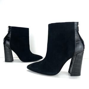 Charles David Micro Black Block High Heel Bootie Sz 7.5 Fine Leather Pointed Toe